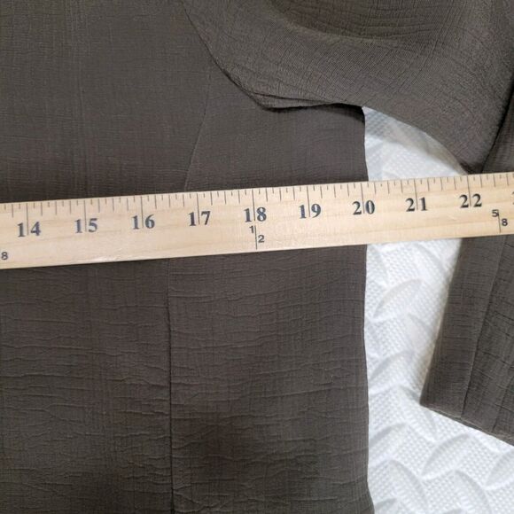 Eileen Fisher Silk Sponge Jacket Size Medium Brown Olive Green Collarless Blazer - Picture 9 of 11